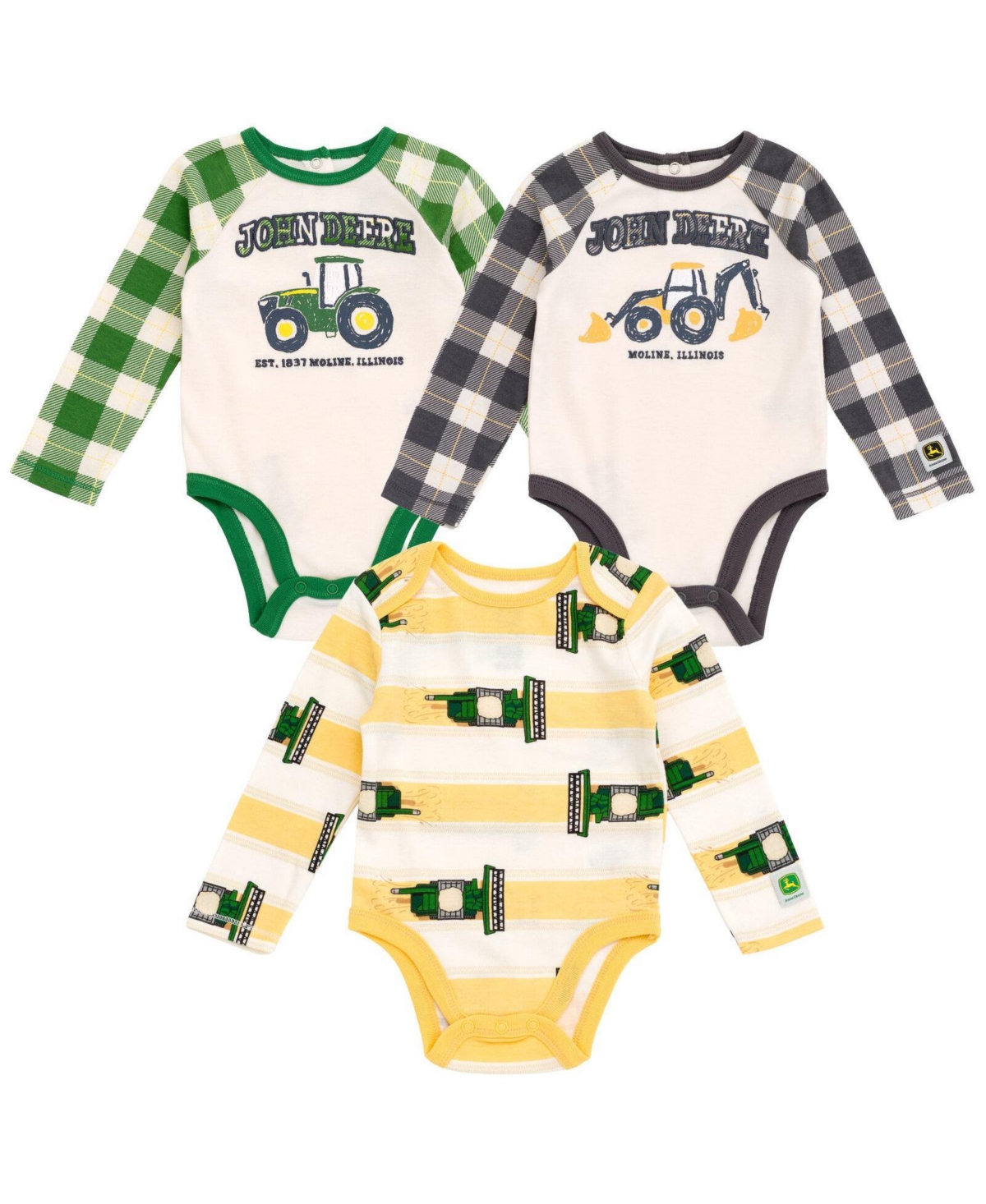 John Deere Baby Boys ( 3-6 9-12 ) 3-Pack Long Sleeve Bodysuits