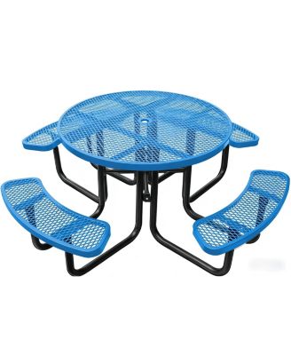 Heavy Duty Metal Picnic Tables with Umbrella Hole, 46" Round Top Table Coated Steel Commercial Grade Furniture Set Weather and Rust Resistant