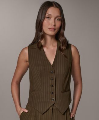 Women's Cropped Pinstripe Sleeveless Vest