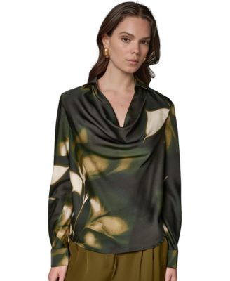 Women's Printed Satin Long-Sleeve Top