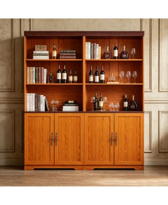 2-Piece Tall Storage Bookcase with Adjustable Shelves and Cabinet
