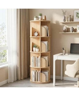 4-Tier Rotating Wooden Bookshelf, 360 Spinning Floor Display Shelf