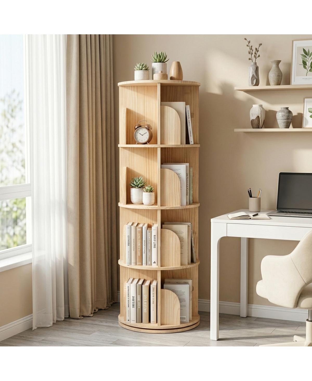Streamdale Furniture 4-Tier Rotating Wooden Bookshelf, 360 Spinning Floor Display Shelf
