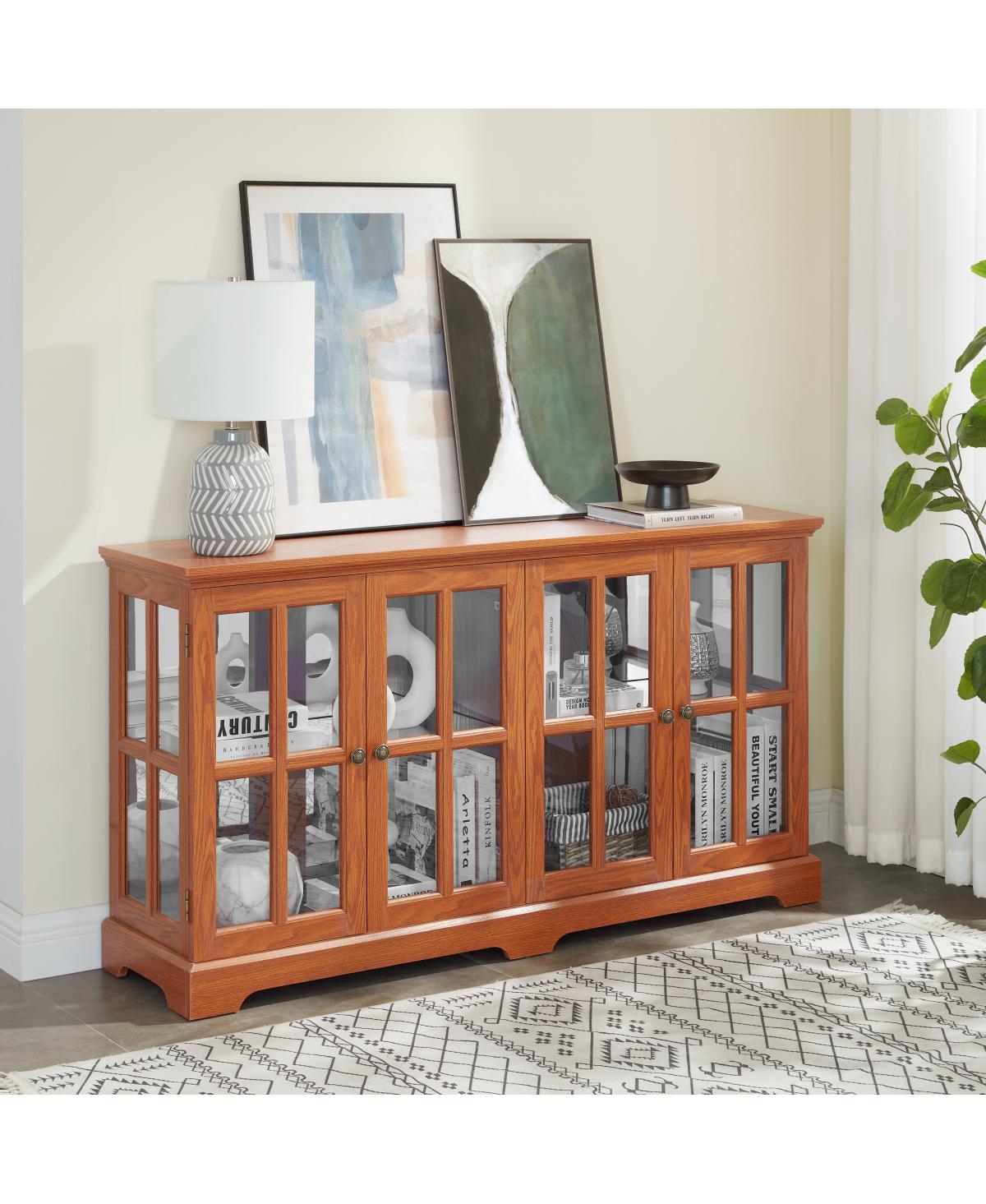 Streamdale Furniture Antique Four-Door Led Curio Display Cabinet with Glass Doors