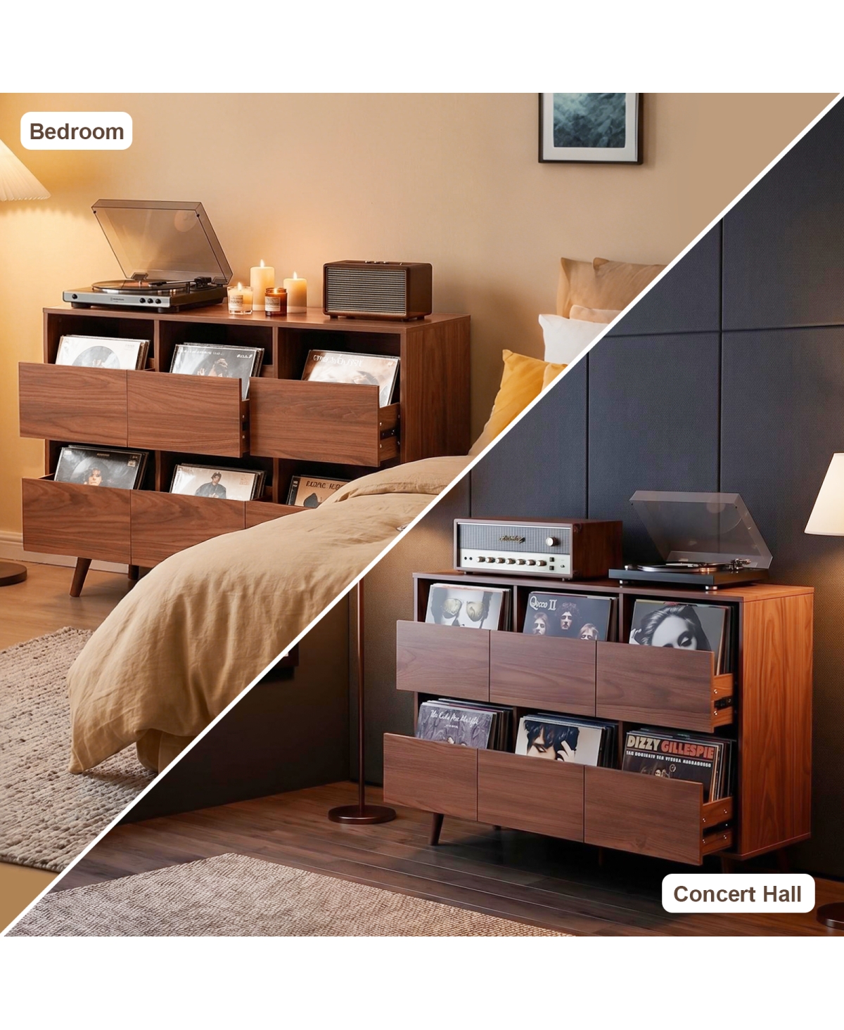 Streamdale Furniture Mid-Century Large Record Player Stand with Storage