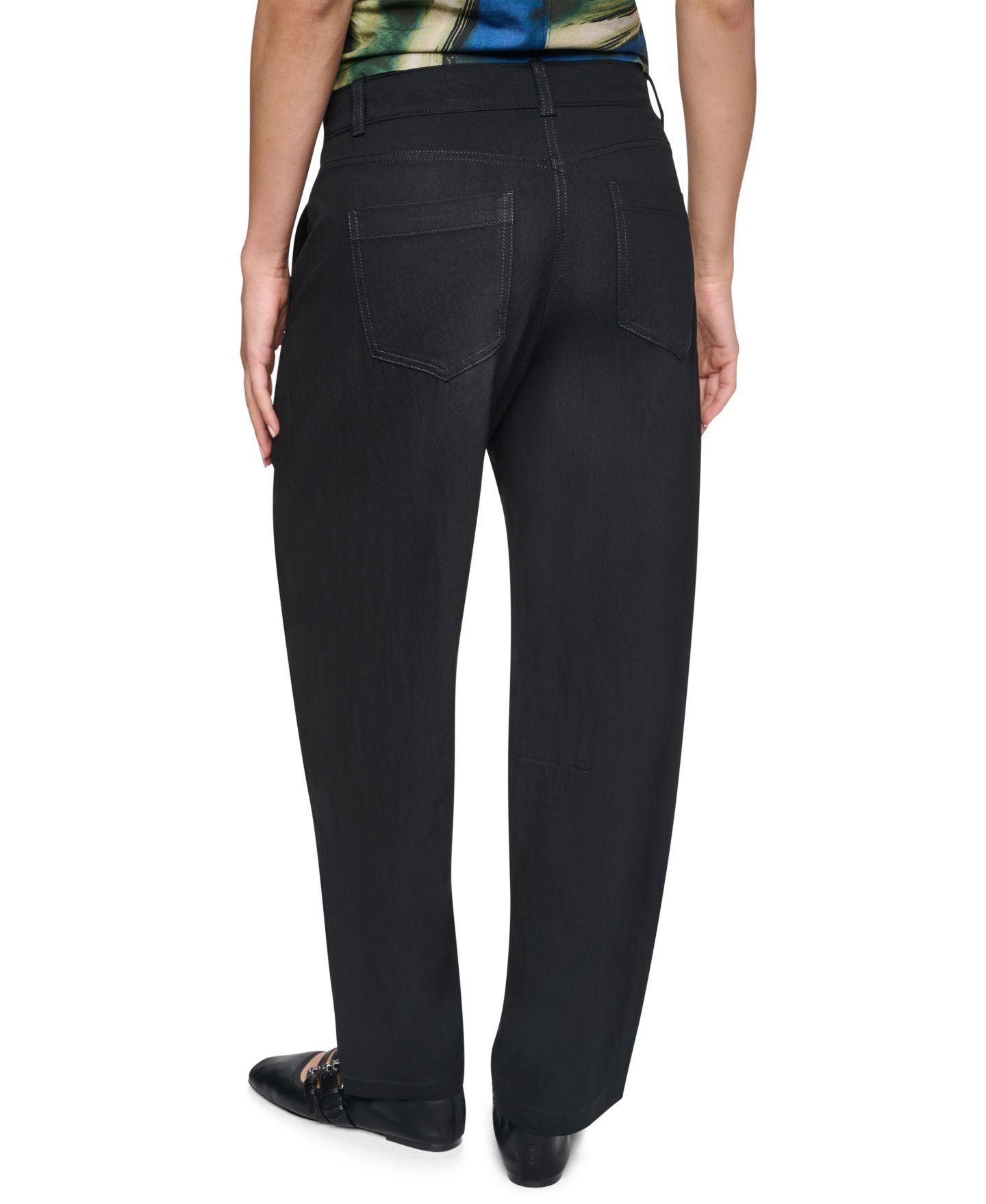 Женские брюки DKNY Barrel-Leg Sanded Twill Mid-Rise, цвет: Чёрный — фото 6