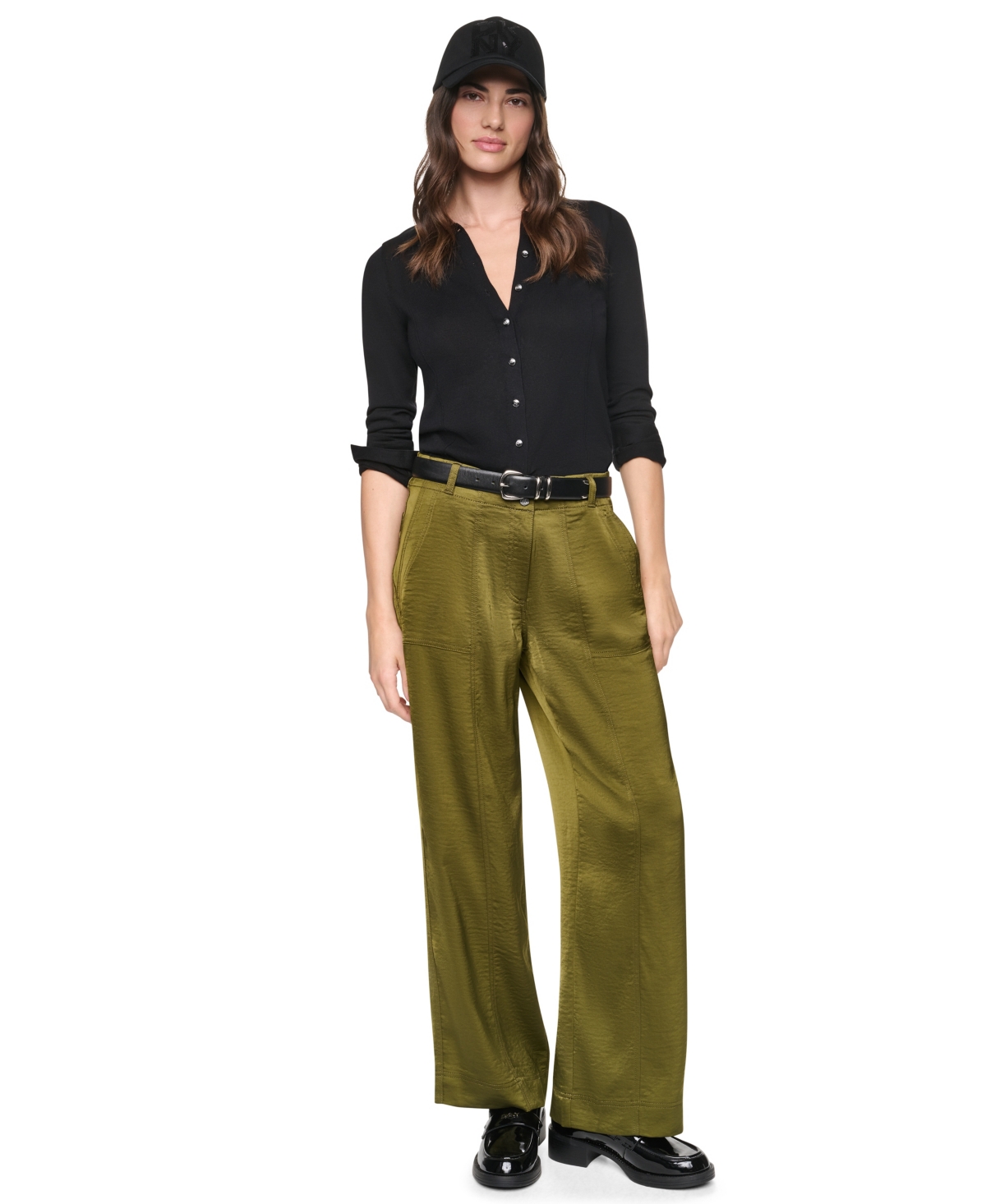 Dkny Women's Wide-Leg Double-Button Front Glazed Pants