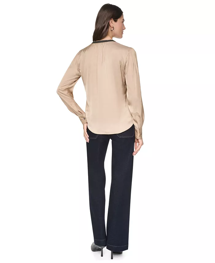 Women's V-Neck Satin Long-Sleeve Top - thumbnail 9