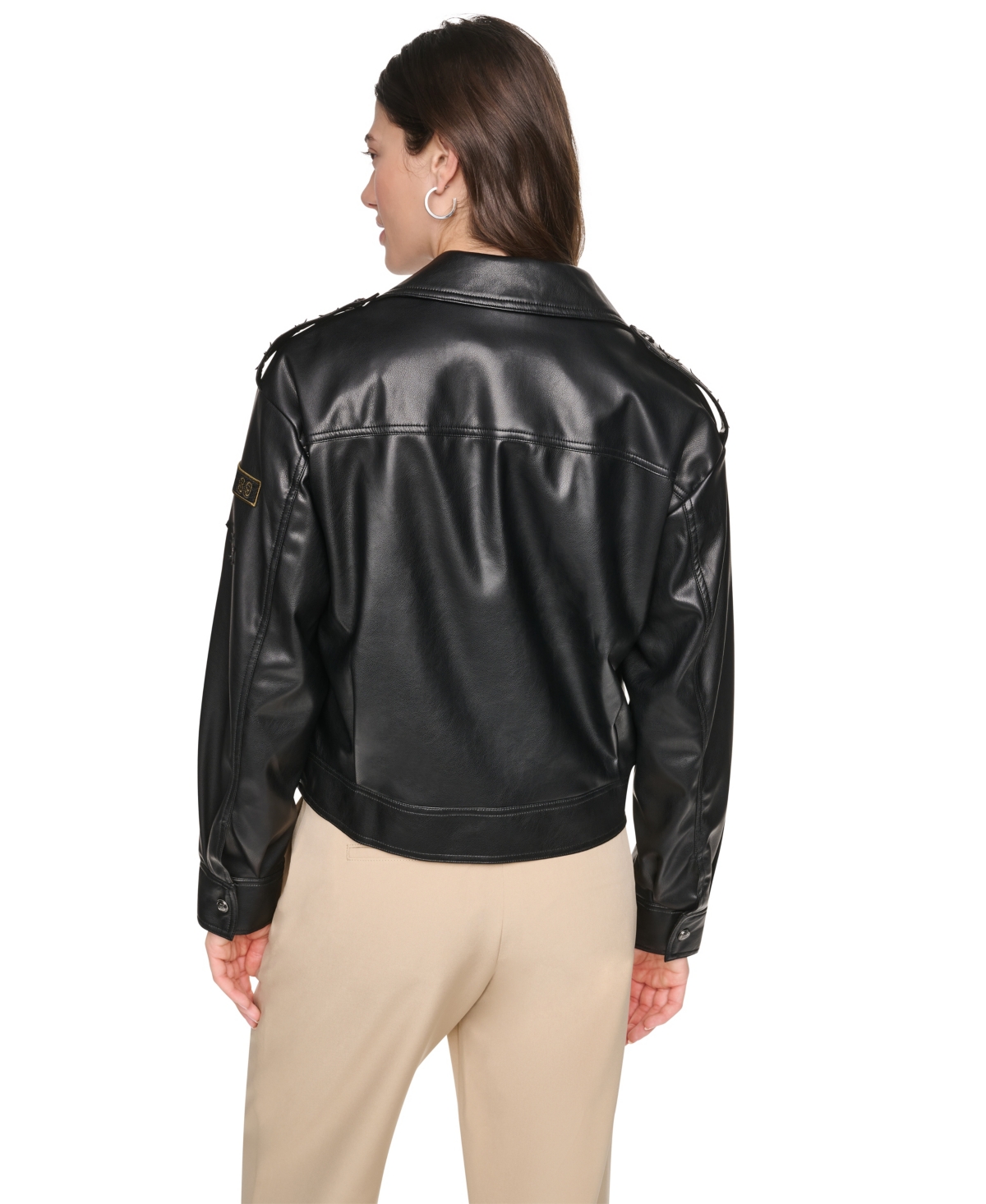 Dkny Women's Faux Leather Collared Zip-Front Jacket