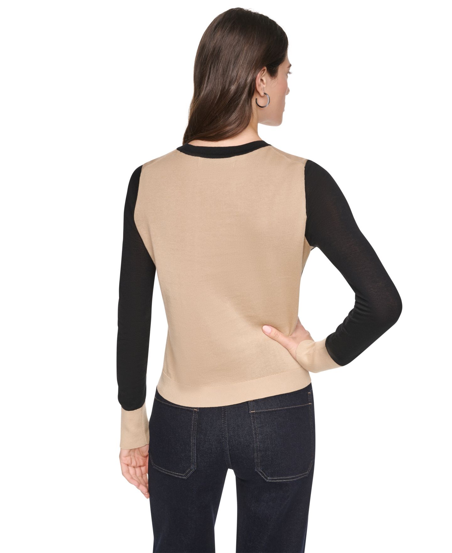 Женский свитер DKNY Crewneck Long-Sleeve Ultralight Cotton, цвет: Чёрный — фото 5