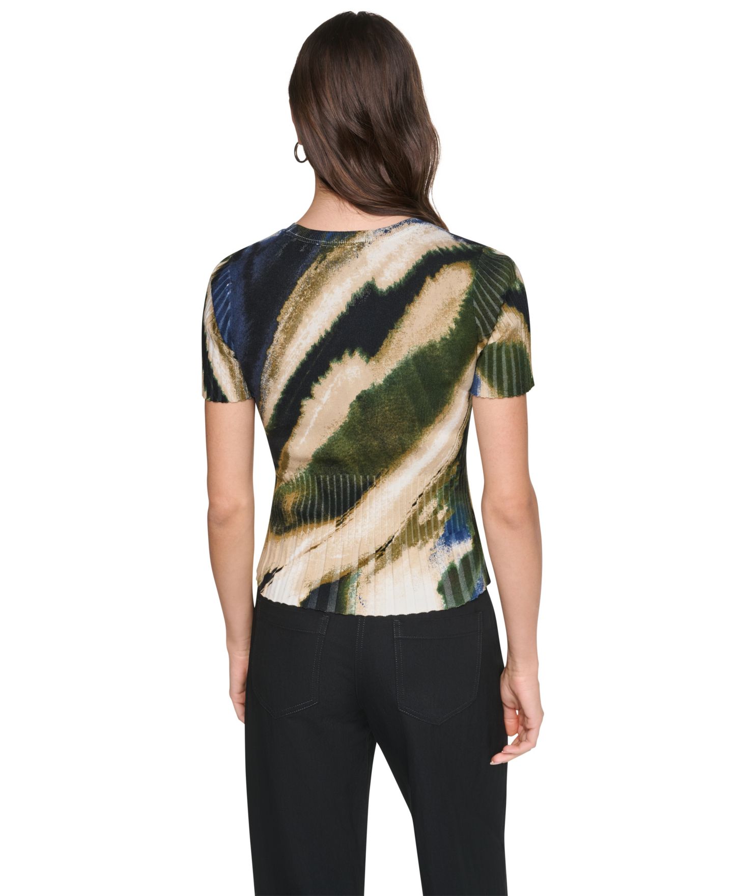 Женский свитер DKNY Printed Rib Knit Crewneck Short-Sleeve, цвет: Brushed Riverside — фото 5