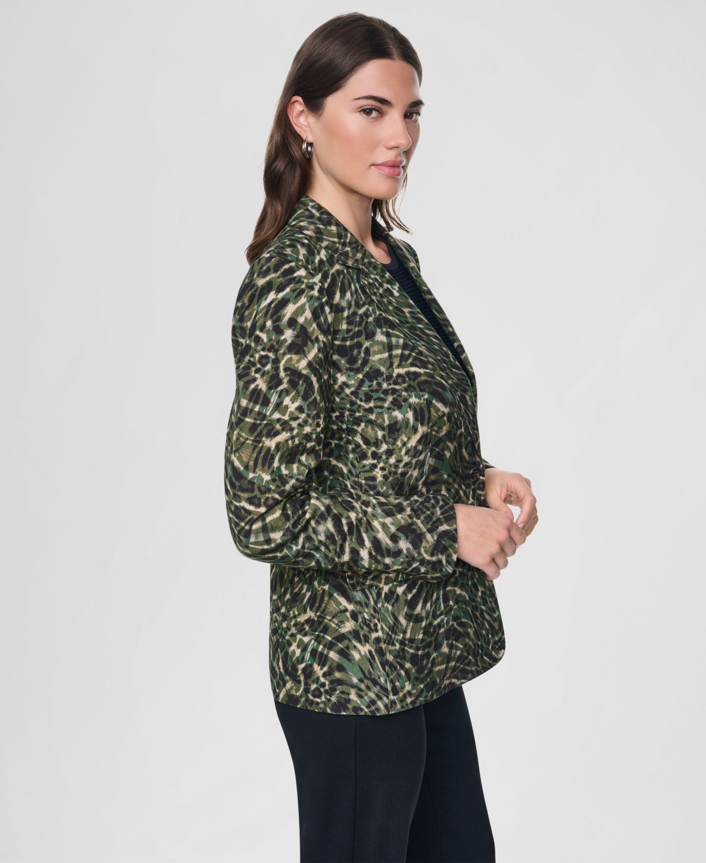 Женская куртка DKNY Two-Button Collared & Flap Pockets, цвет: Тёмно-зелёный леопардовый — фото 3