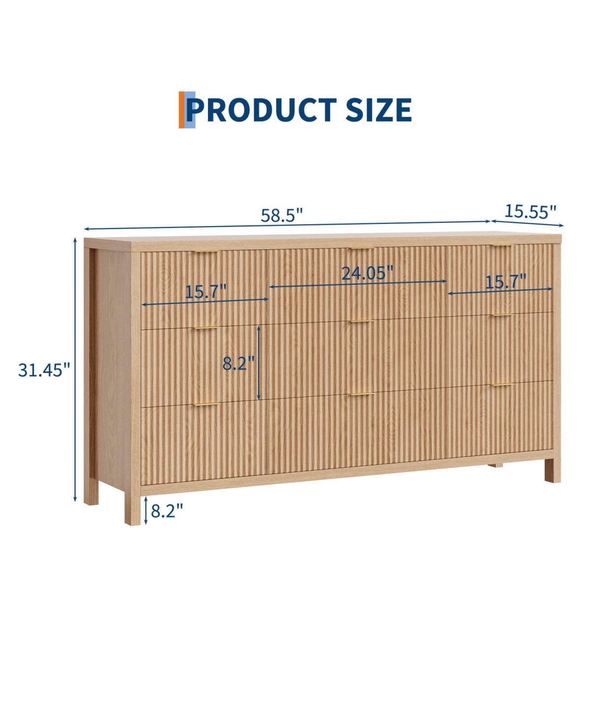 homfan 9 Drawer Dresser with Fluted Front and Metal Handles for Bedroom, Closet, Living Room, Apartment