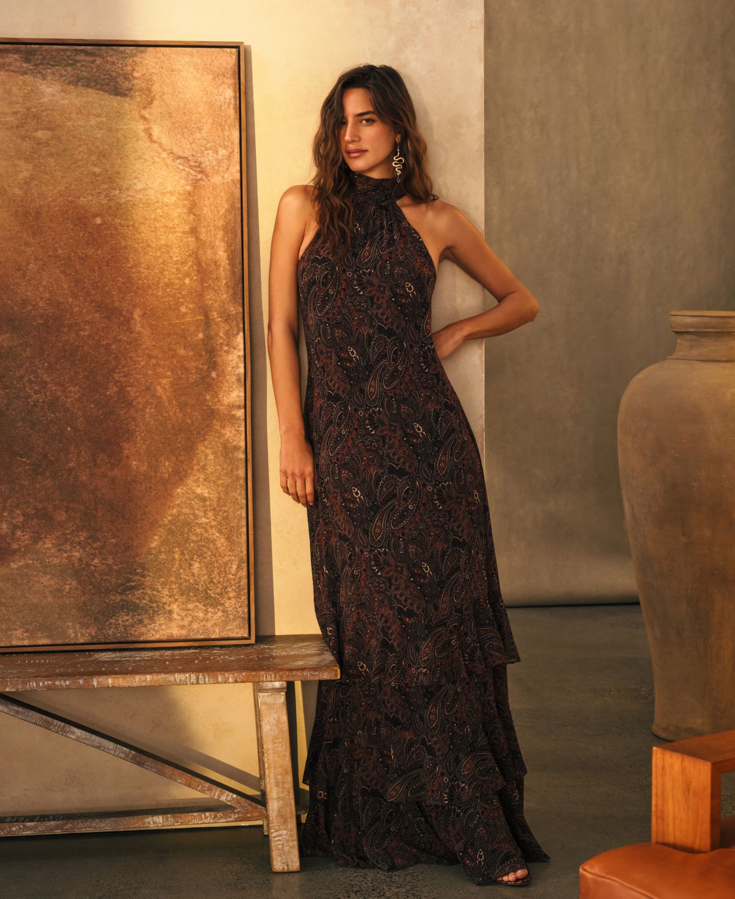 Женские платья Lauren Ralph Lauren Paisley Georgette Tiered Mockneck Gown, цвет: Чёрный разноцветный — фото 5