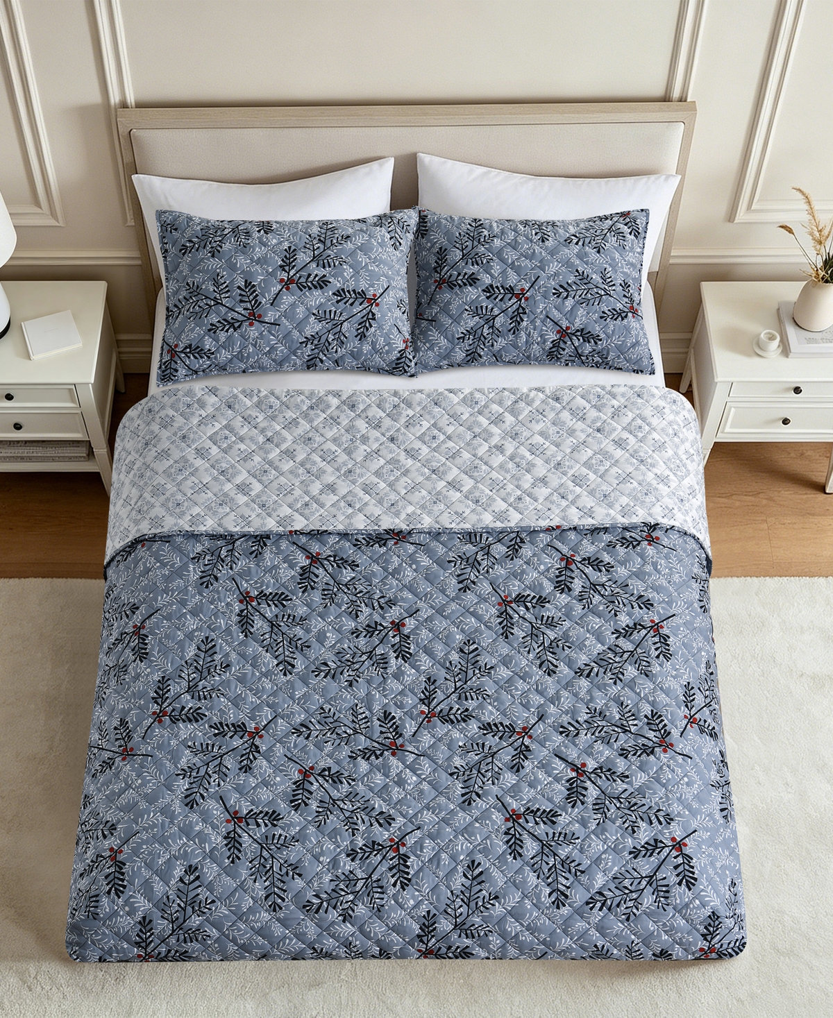 Lenox Festive Botanical 3-Piece Quilt Set, King