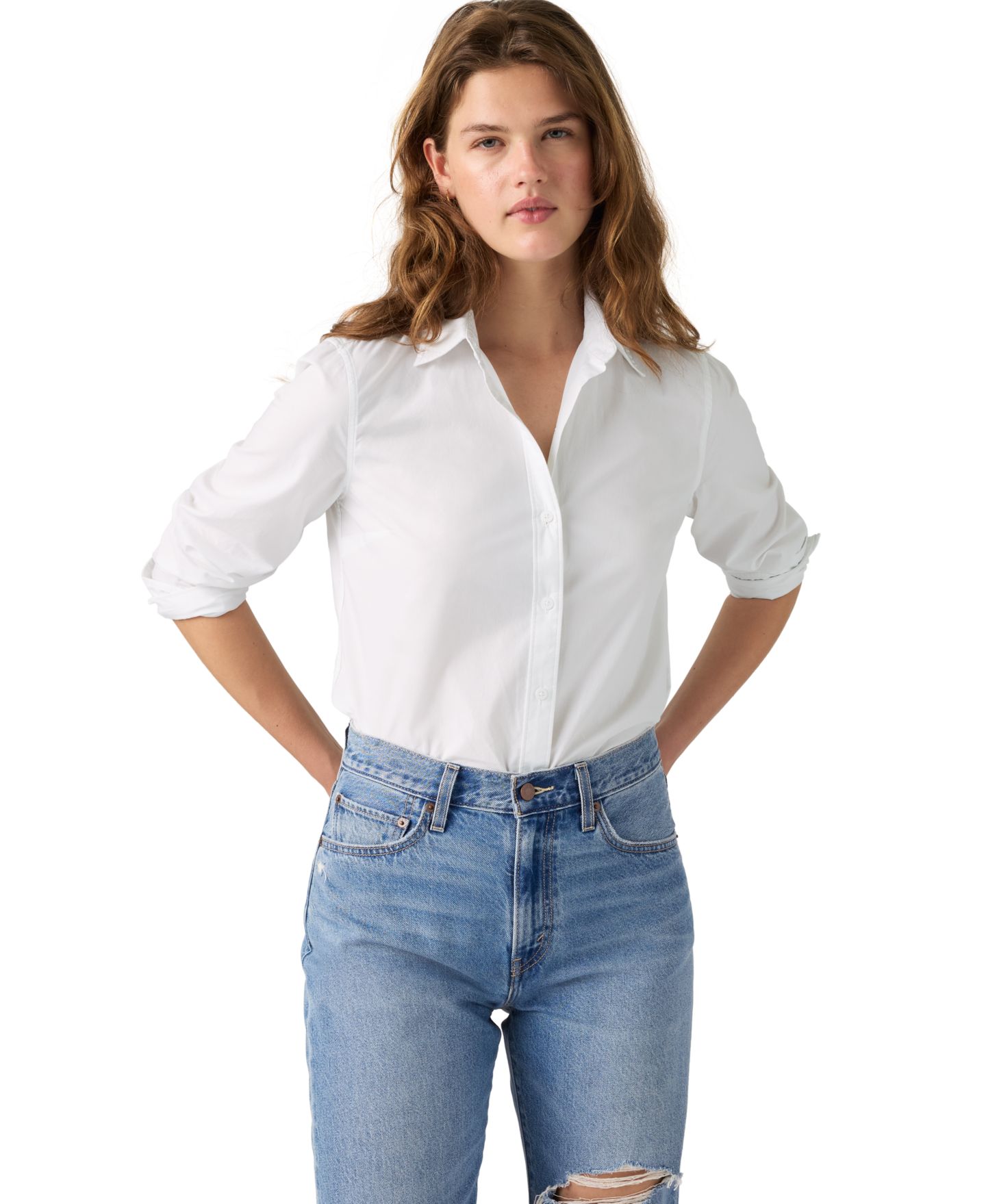 Женская рубашка Levi's Carlile Classic Poplin Long-Sleeve Shirt, цвет: Яркий белый — фото 2