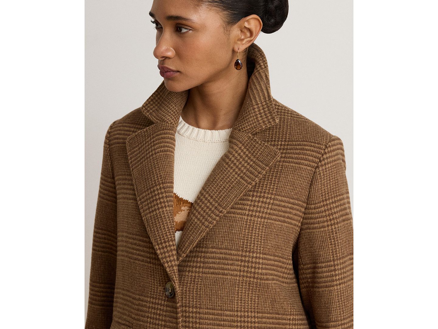 Женское пальто Lauren Ralph Lauren Wool Reefer, цвет: Верблюжий коричневый клетчатый — фото 3