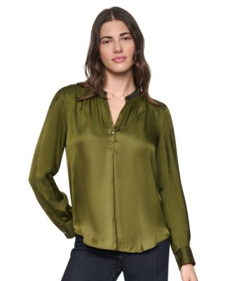 Women's V-Neck Satin Long-Sleeve Top