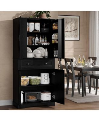 71'' Kitchen Storage Pantry Cabinet, 4-Door Freestanding Storage Cabinet with 6 Shelves and 1 Drawer, Freestanding Cupboard