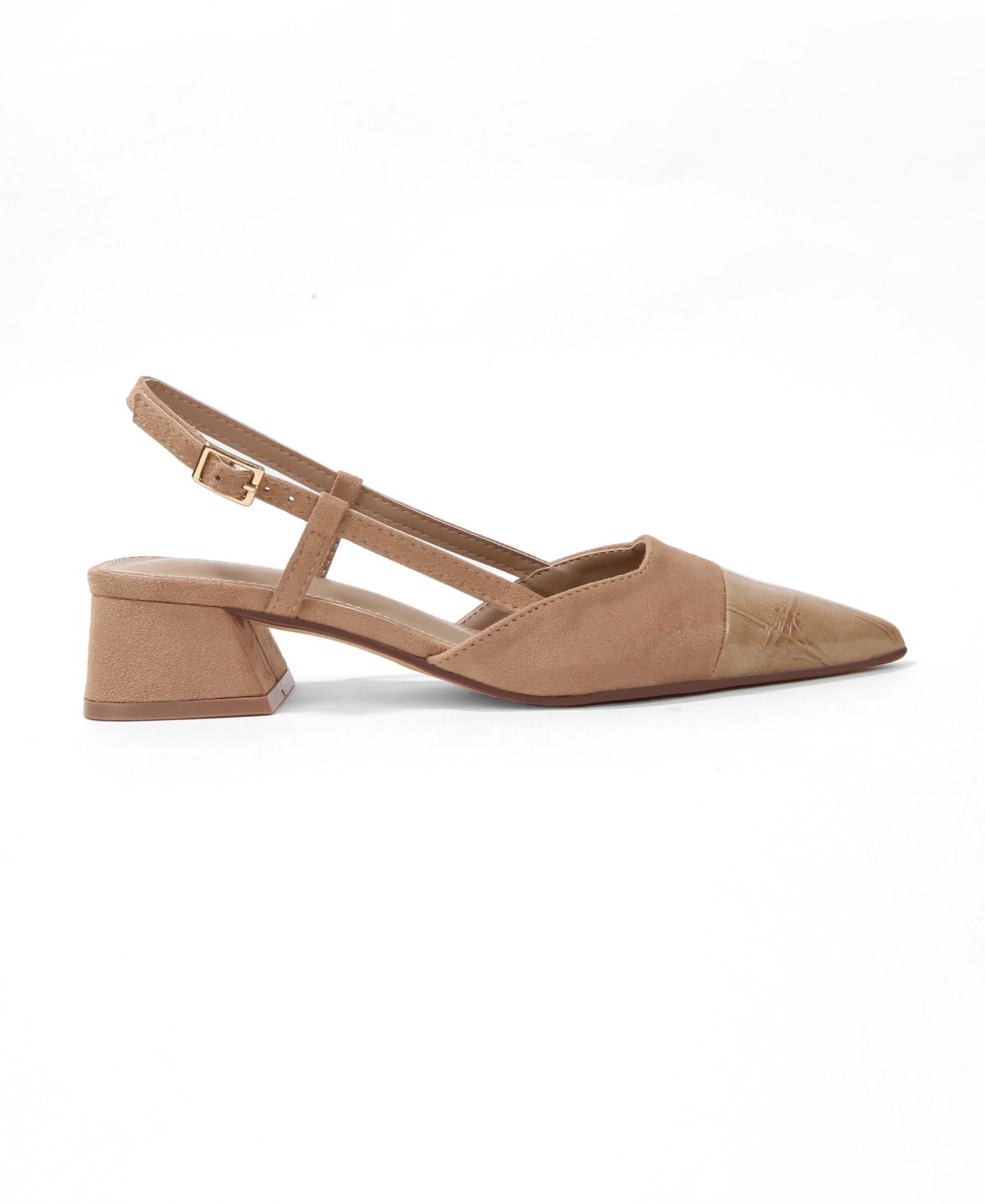 Женские туфли BERNESS Fay Croco Texture Toe Cap Low Block Heel Slingback, цвет: Бежевый — фото 2