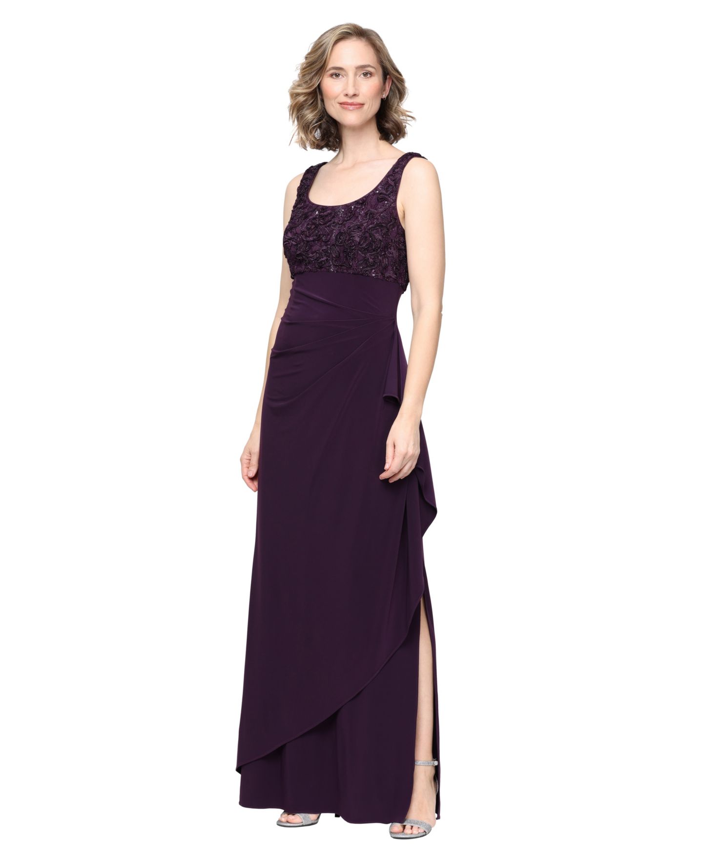Женские платья Alex Evenings Petite Lace Jacket and Ball Gown, 2-Piece Set, цвет: Глубокий сливовый — фото 2