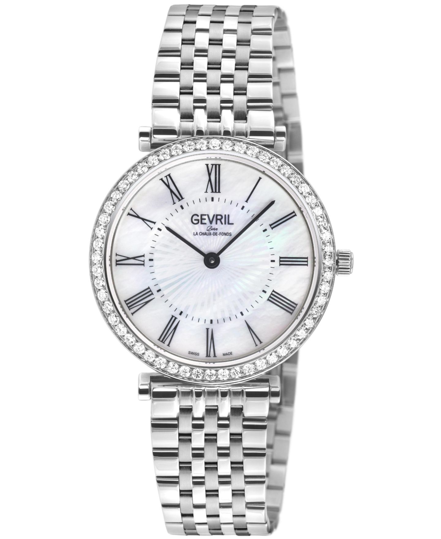 Женские часы Gevril Atelier 57 Swiss Quartz Diamond Silver Stainless Steel Bracelet Watch, цвет: Серебряный — фото 1