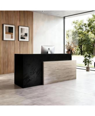 Commercial Modern Reception Desk with Stone and Travertine Finish