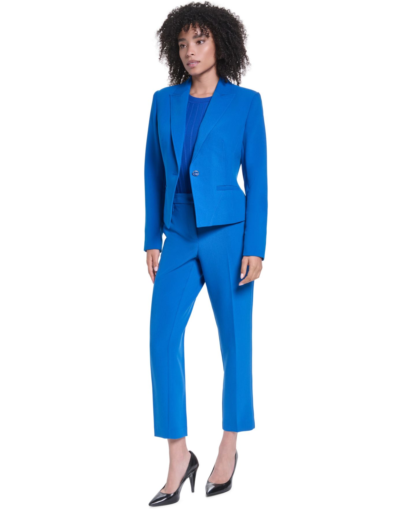 Женский пиджак KARL LAGERFELD PARIS V-Neck Cropped Tailored Blazer, цвет: Синий — фото 7