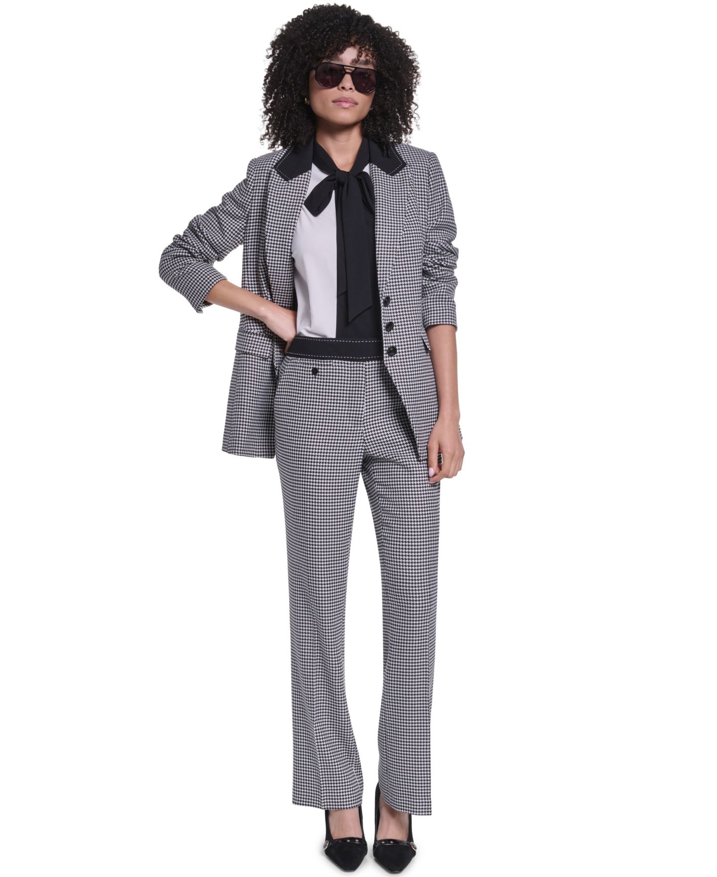 Женские брюки KARL LAGERFELD PARIS Mid-Rise Flare, цвет: Чёрный / Мягкий белый — фото 6