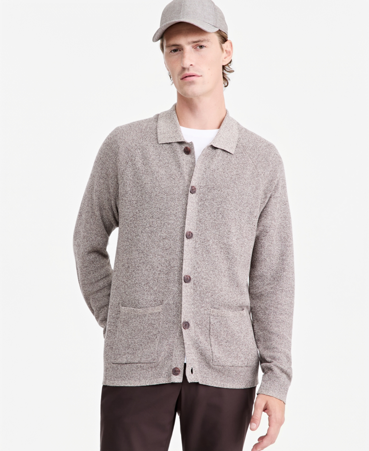 Alfani Men's Pretwist Button-down Raglan Cardigan, Macy's Exclusive In Cocoa Bean