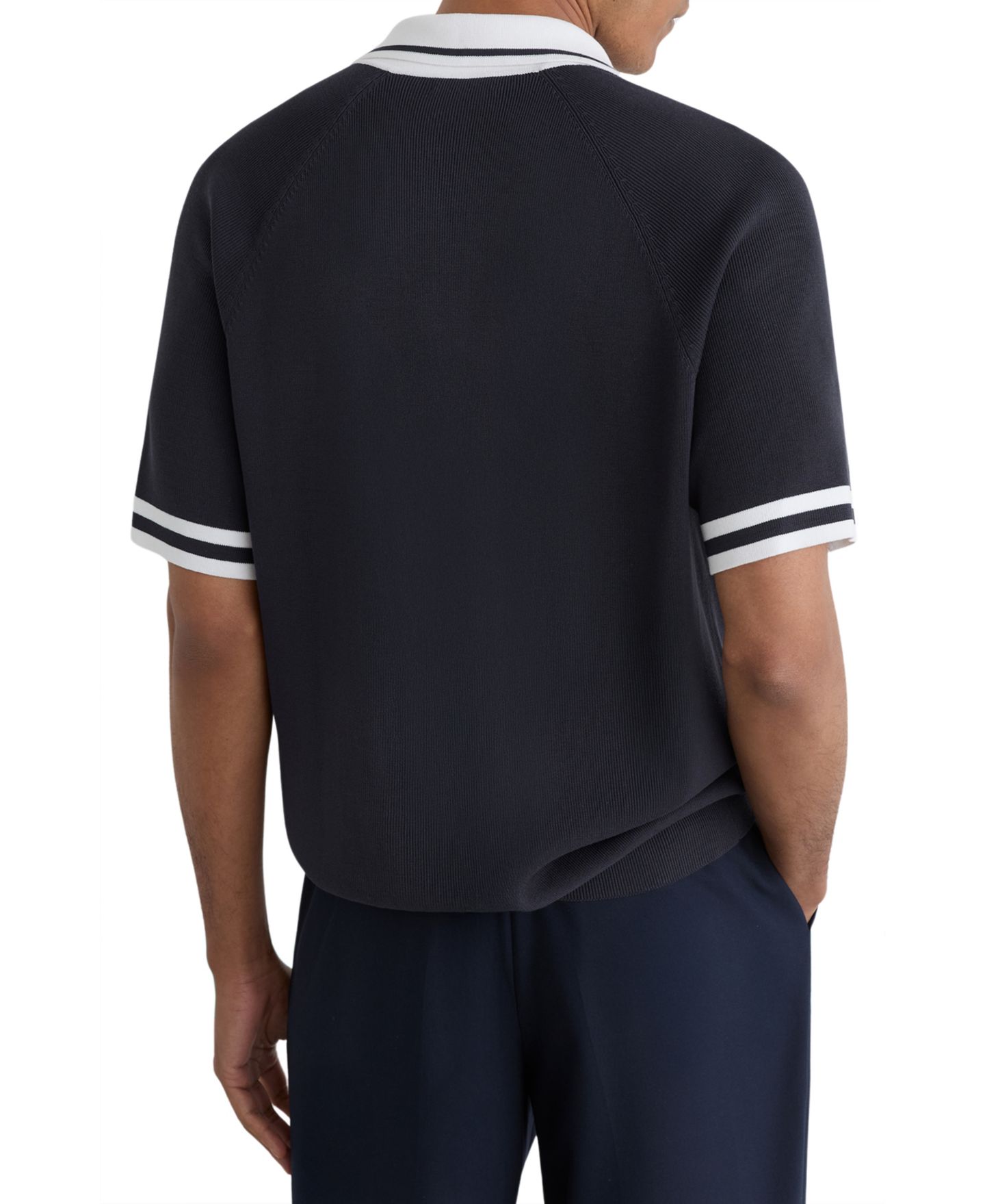 Мужская рубашка REISS Kenley Zip Through Color Block Knit, цвет: Белый / Тёмно-синий — фото 3