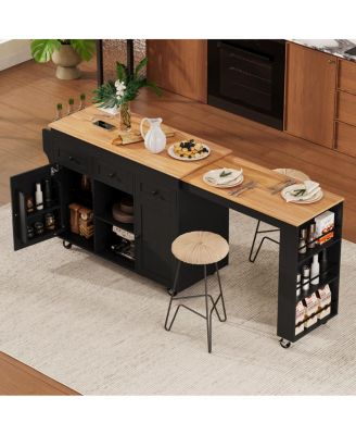 85.5" Extendable Kitchen Island with Storage, Power Outlet, and Rolling Wheels