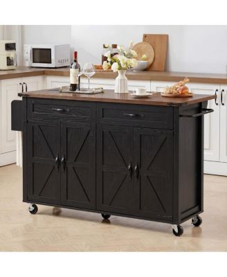Farmhouse Kitchen Island with Drop Leaf, Power Outlet, and Storage