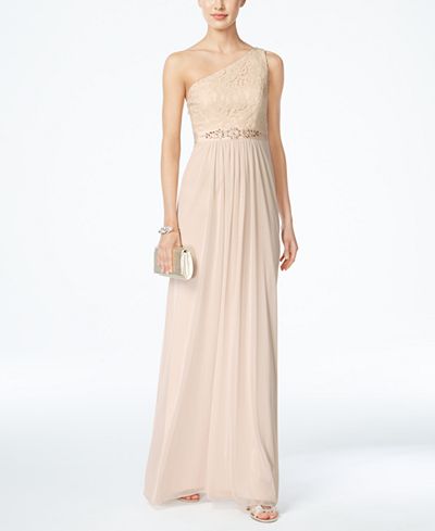 Adrianna Papell Embellished Lace One-Shoulder Gown - Women - Macy's