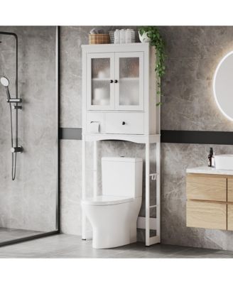  Over-The-Toilet Storage Rack, Vintage Bathroom Organizer with MDF Shelves and Steel Frame, Freestanding Shelf for Small Bathrooms