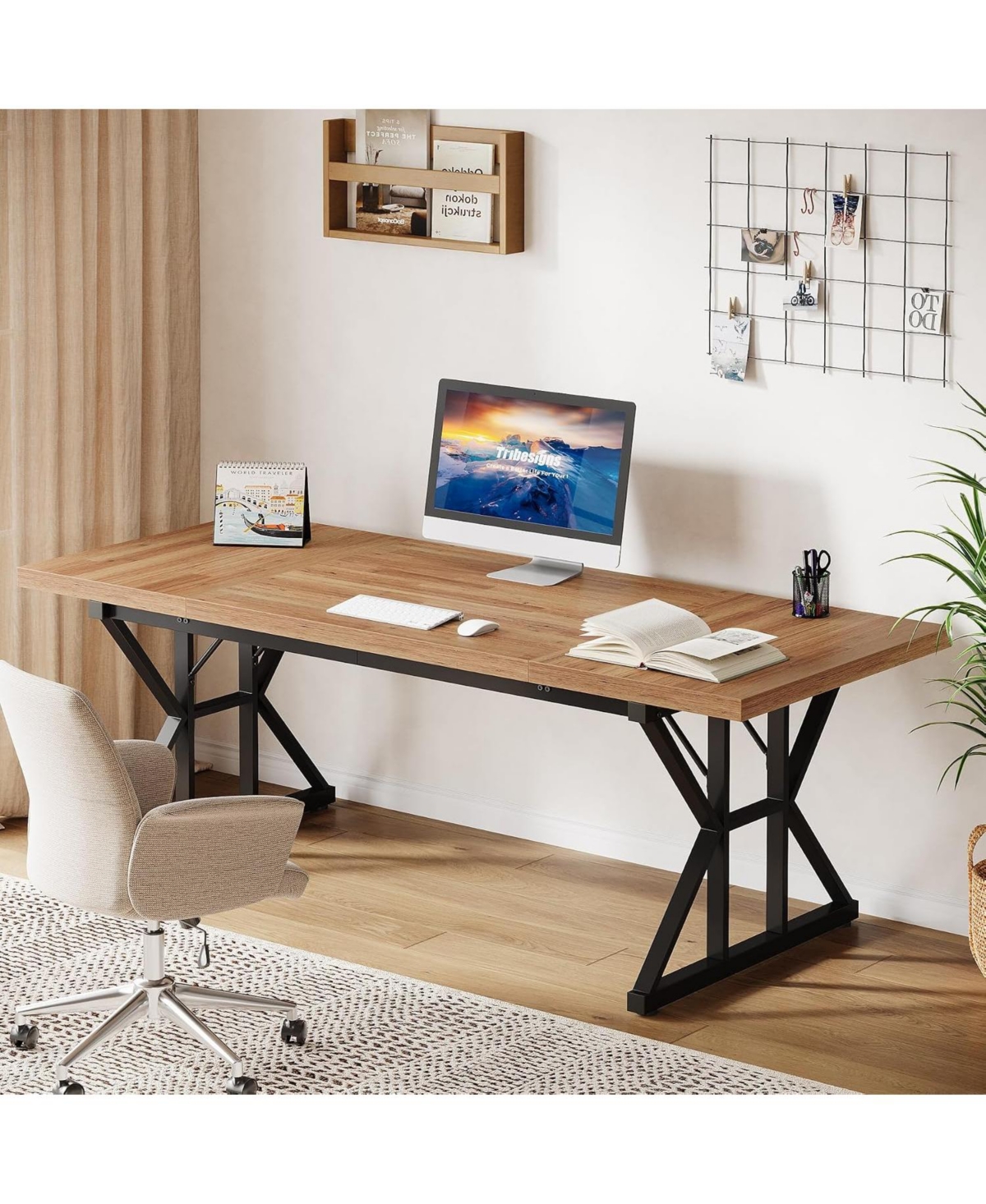Tribesigns 70.86" Large Executive Desk, Industrial Home Office Computer Desk,Simple Long Writing Study Table Business Furniture