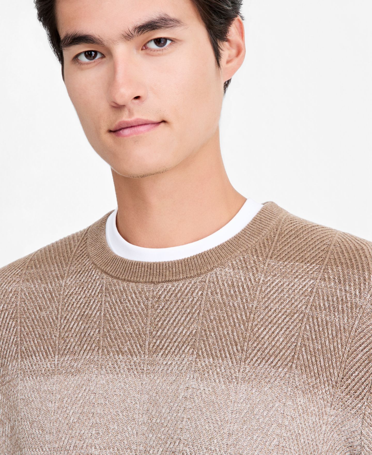 Мужской свитер Alfani Herr Cotton Gradient-Stripe Crewneck, цвет: Дюнный каменный — фото 3