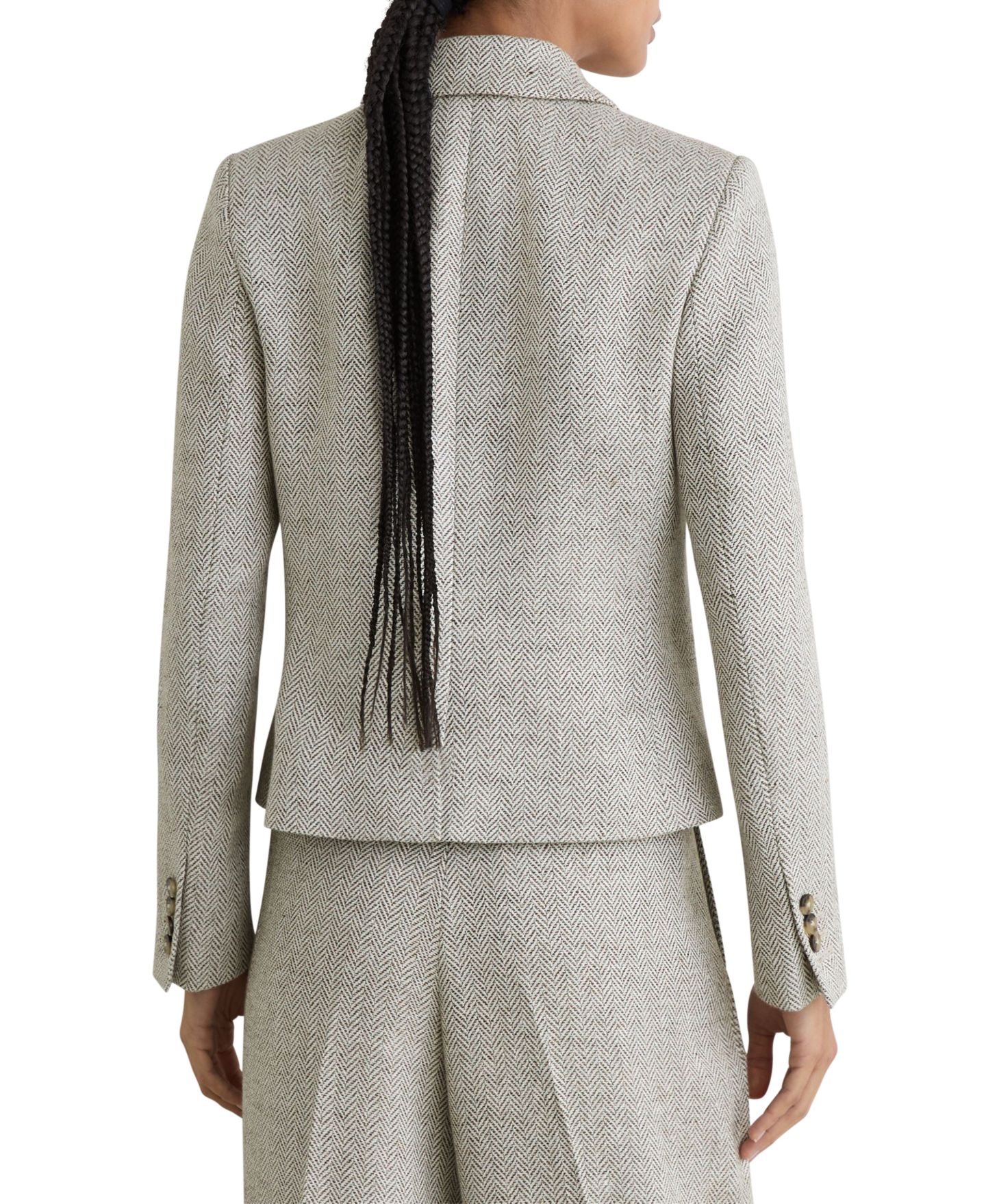 Женский пиджак REISS Ezra Herringbone Cropped Linen-Blend Blazer, цвет: Нейтральный — фото 2