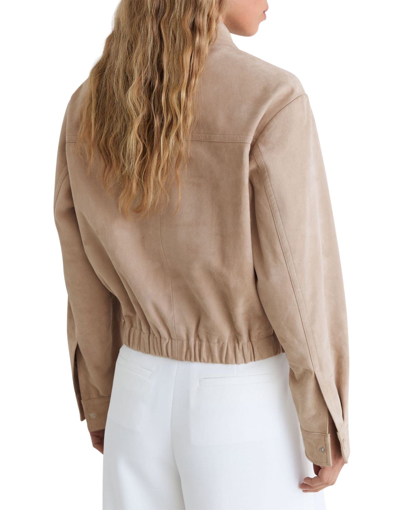 Женская куртка REISS Lottie Suede Cropped Collared Bomber, цвет: Нейтральный — фото 3