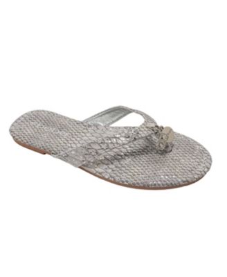 Women s Metallic Thong Sandals with Charm Detail - Flat Slip-On Summer Sandals