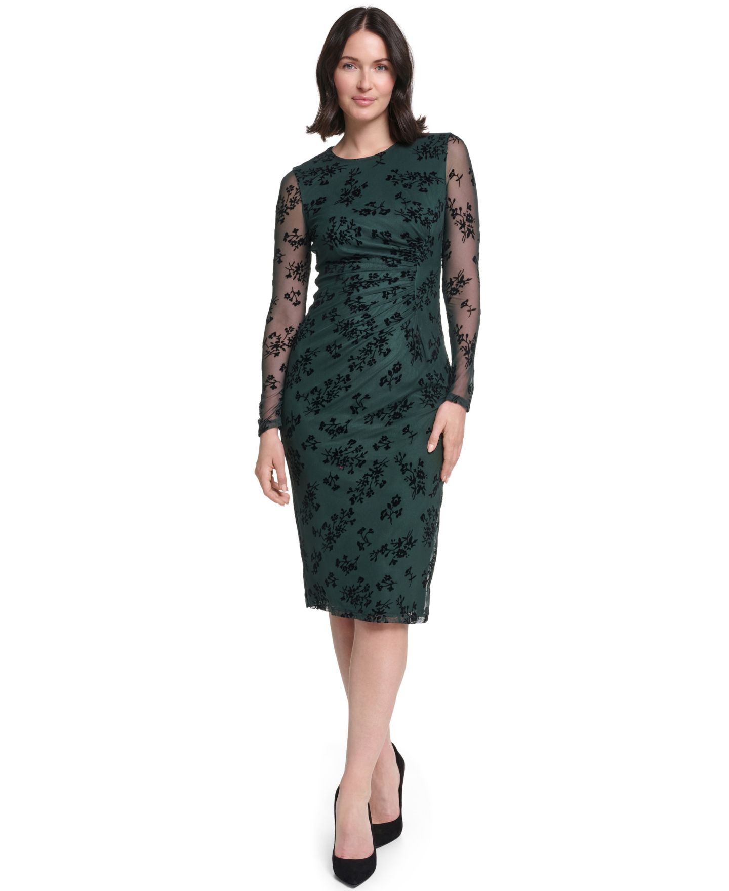 Женское платье Jessica Howard Petite Crew Neck Midi, цвет: Тёмно-зелёный — фото 1