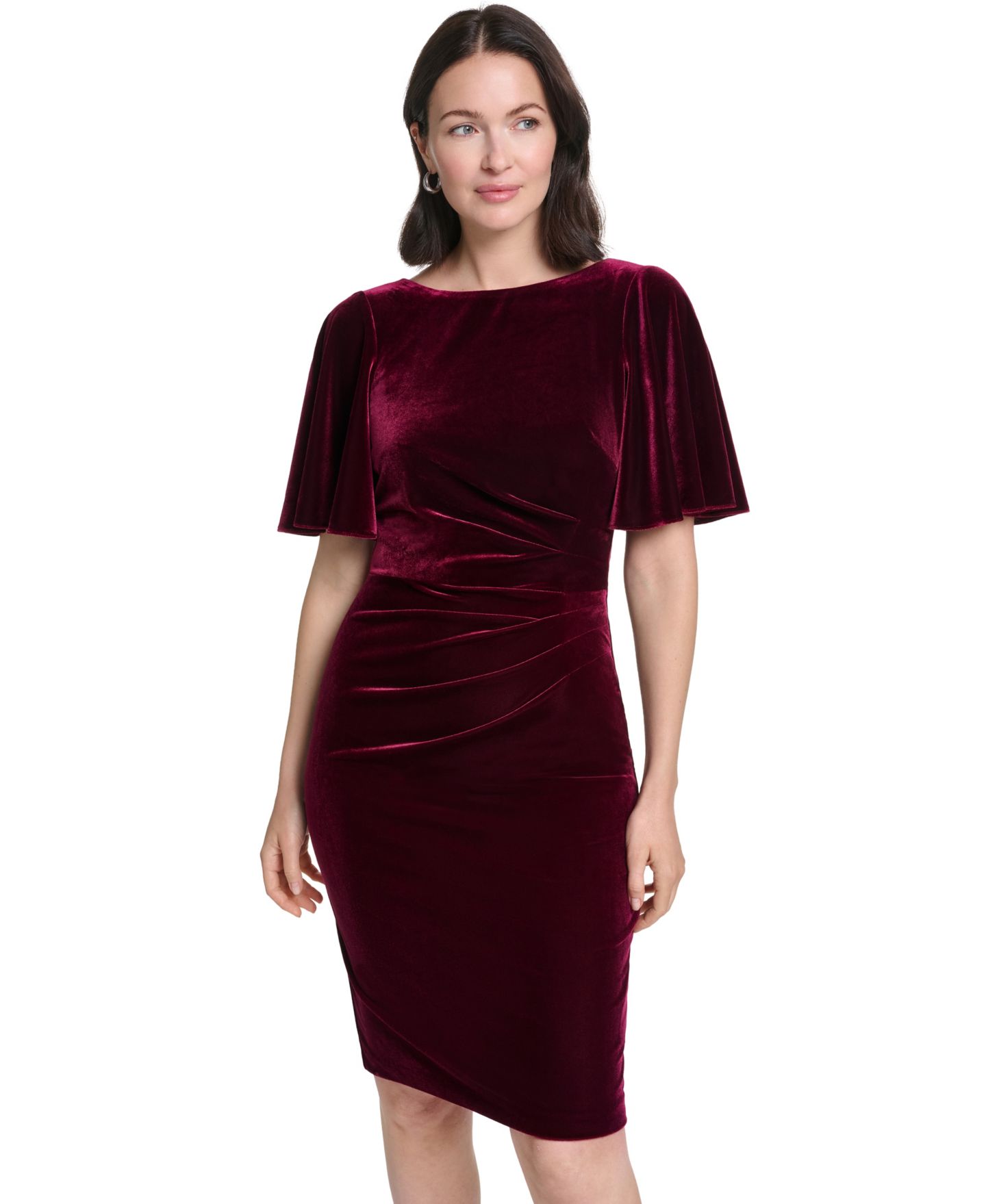 Женское платье Jessica Howard Petite Boat Neck Velvet, цвет: Бордовый — фото 2