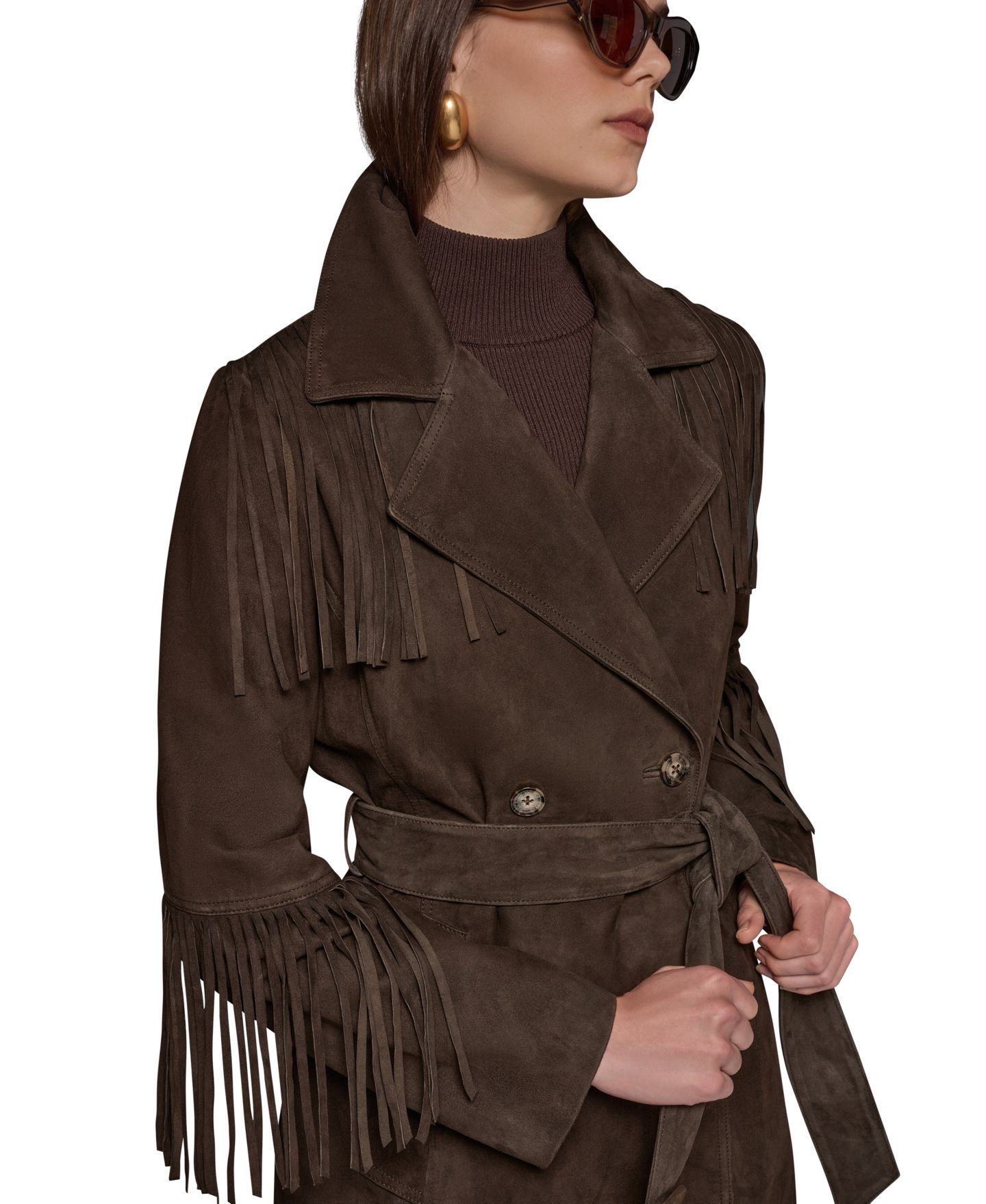 Женское пальто Donna Karan New York Suede Trench with Fringe, цвет: Шоколадный — фото 5