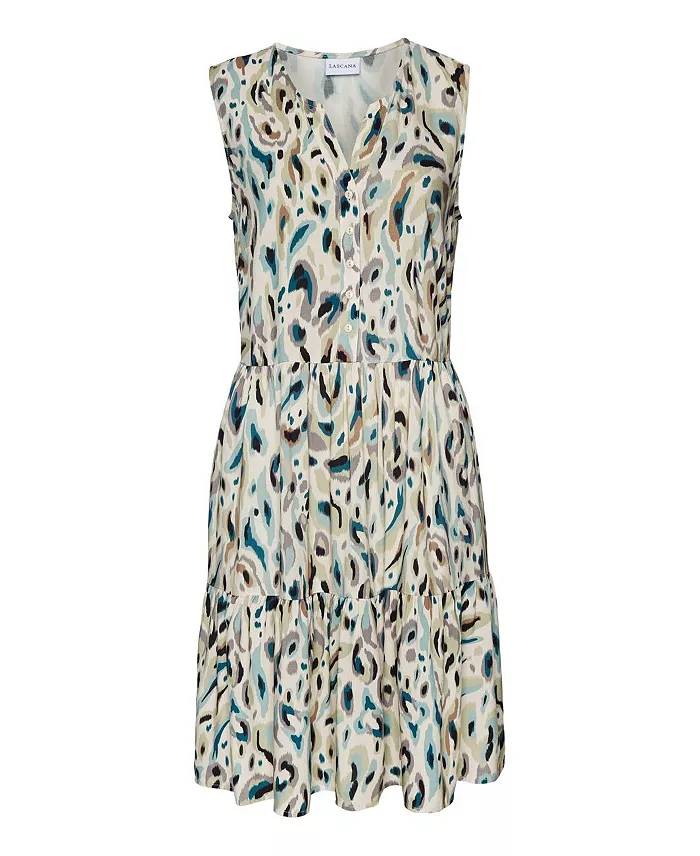 Women's Viscose Printed Button Up Tiered A-Line Notch-Neck Short Dress - thumbnail 4