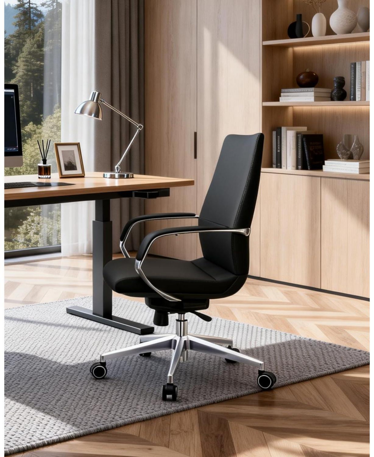 logicfox Leather Executive Office Chair with Silicone Leather, Reclining with Tilt Lock
