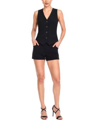 Women's Tailored Button-Front Vest and Shorts Set