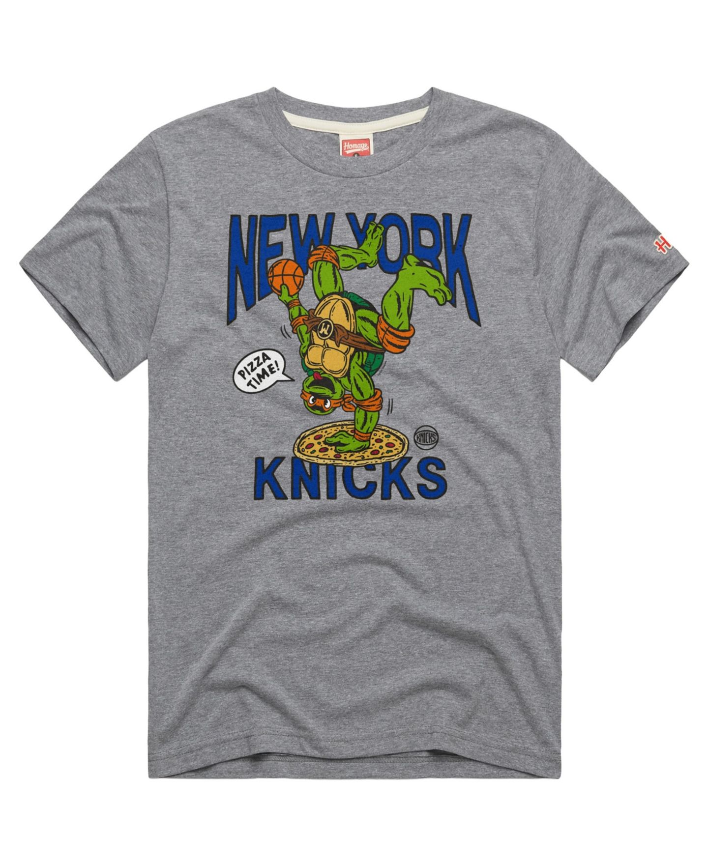 Футболка Homage Gray New York Knicks x Teenage Mutant Ninja Turtles Michelangelo Tri-Blend — фото 1