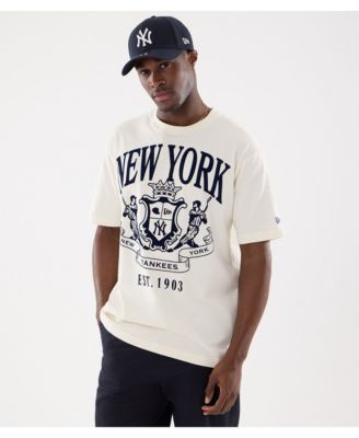 Men's Beige New York Yankees Lifestyle Coat of Arms Flocking T-Shirt