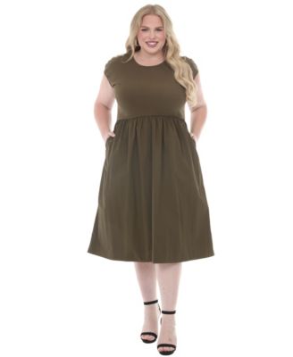 Plus Size Ultrasoft Cotton Knit to Woven Midi Dress