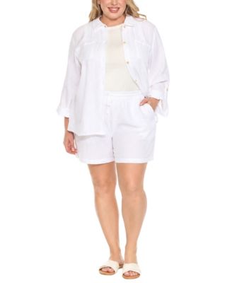 Plus Size Gauze Button-Front Shirt Shorts Set